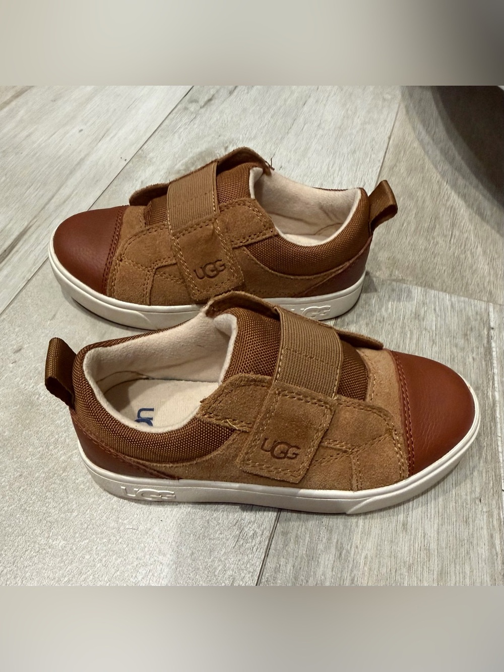 UGG Kids' Brown Suede & Leather Velcro Sneakers size 11 toddler like new